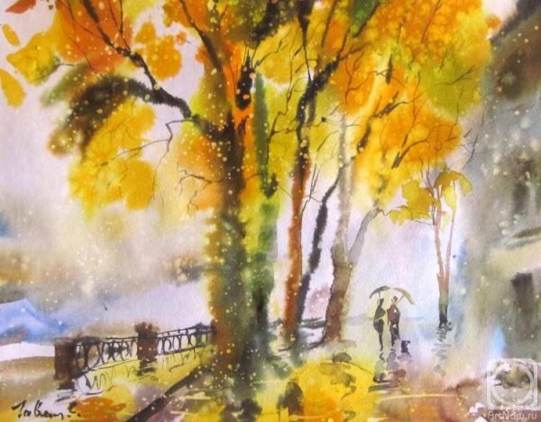 Осенний пейзаж акварелью