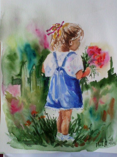 Детская картина акварелью