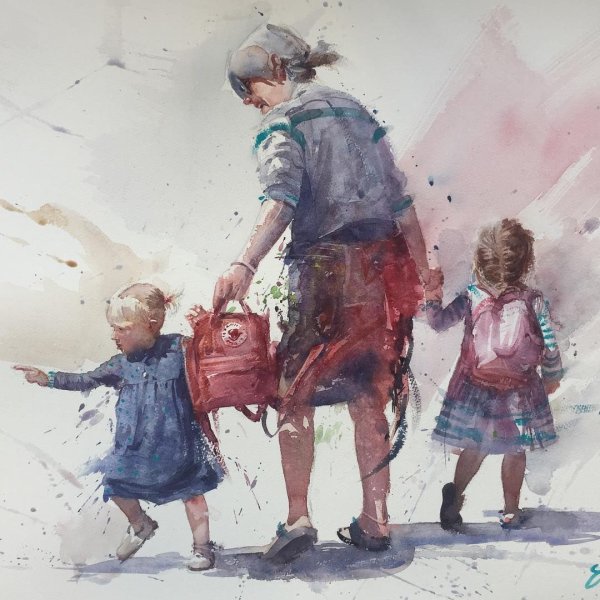 Дети акварель