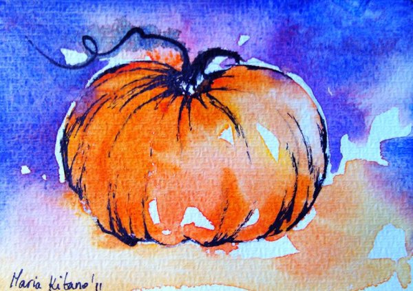 Наброски фруктов акварелью тыква