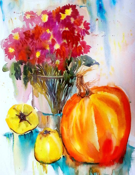 Акварельный осенний натюрморт