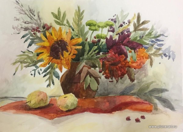 Осенний букет акварелью для детей