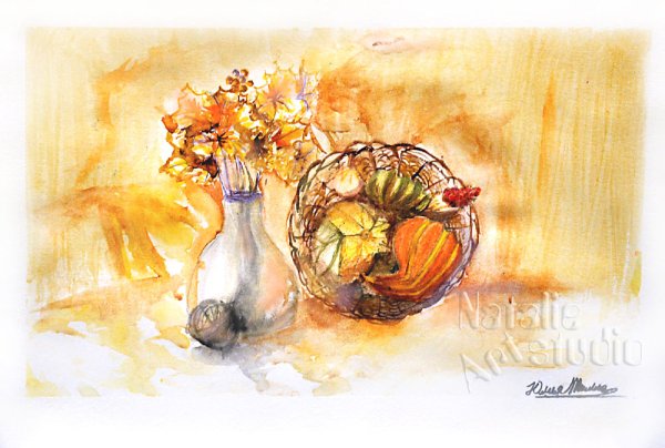 Осенний натюрморт акварелью