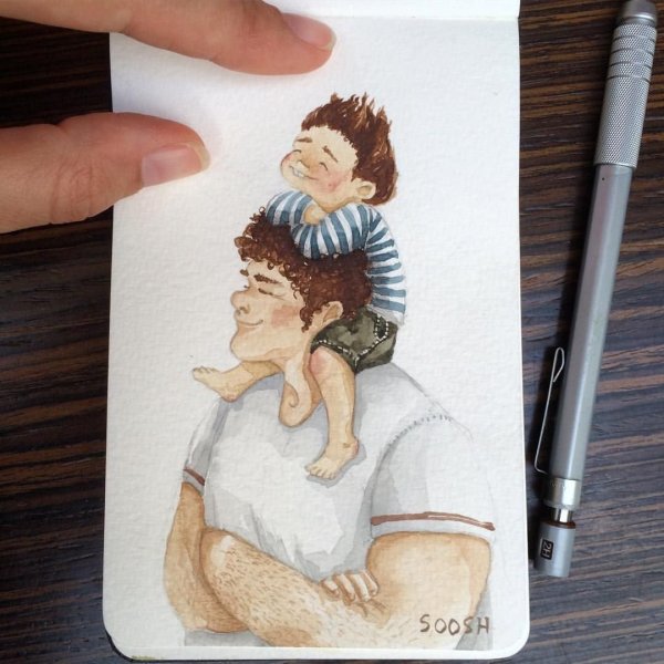 Отец рисунок акварель