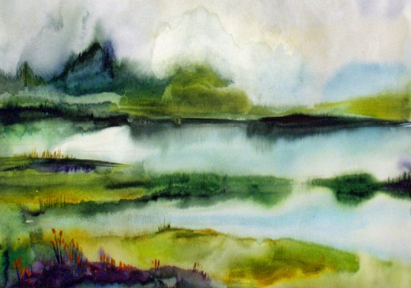 Техника по сырому акварелью