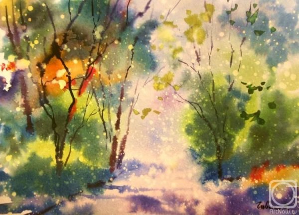 Рисование по сырому пейзаж