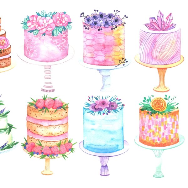 Тортик эскиз акварель