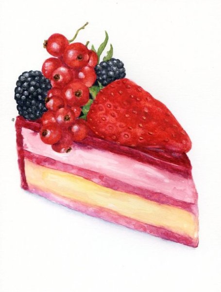 Кусок торта акварельный