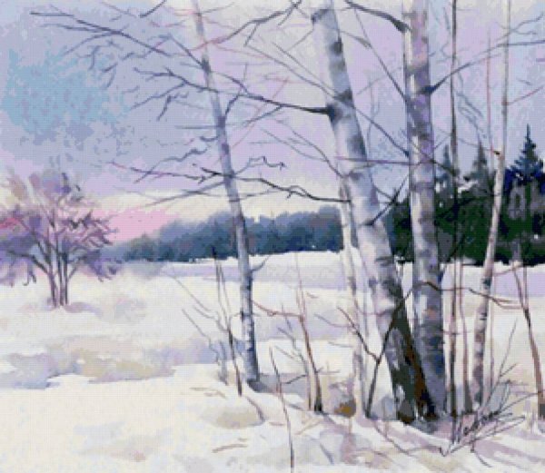 Береза зимой акварель