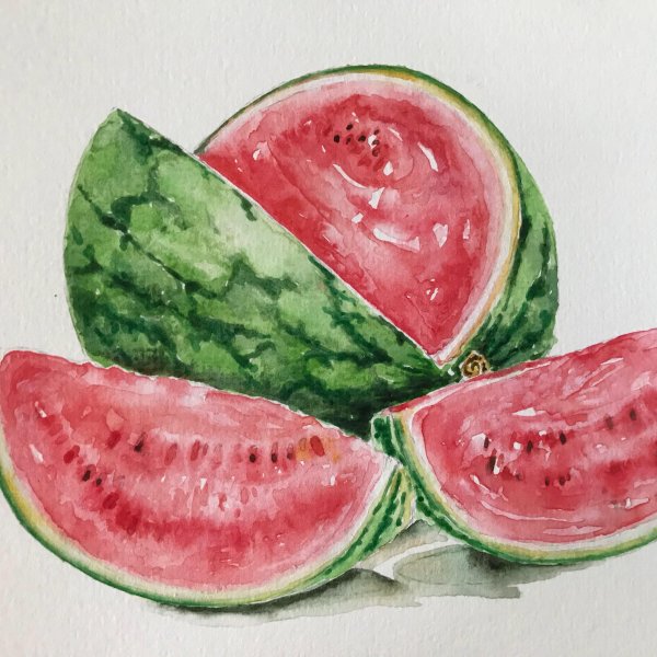 Арбуз акварелью для начинающих