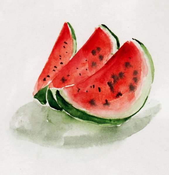Кусочек арбуза акварелью