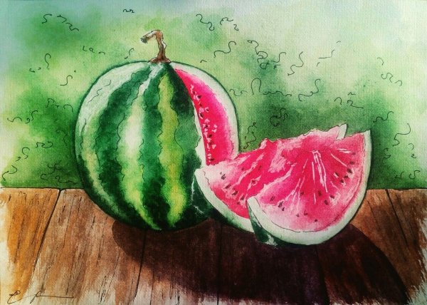 Арбуз акварелью