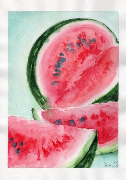 Акварельный скетч кусок арбуза