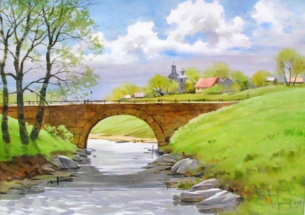 Художник Илья Горгоц пейзаж мостом