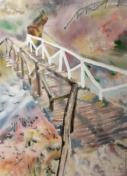 Мостик акварель