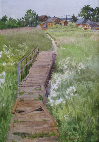 Левитан картина с мостиком через ручей