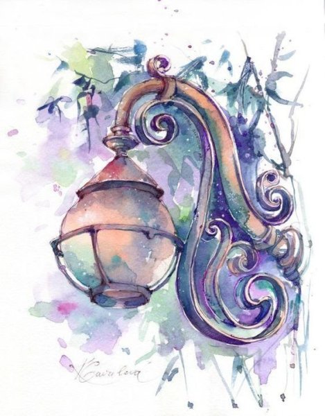 Фонарь акварелью