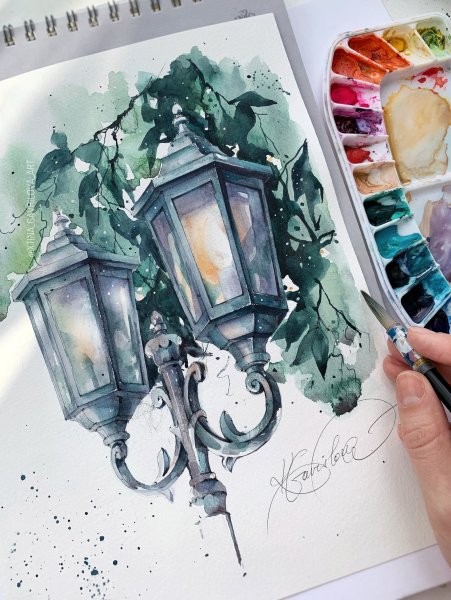 Фонарь акварелью