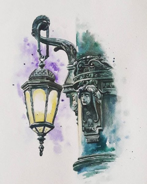 Фонарь акварелью