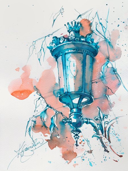 Фонарь акварелью