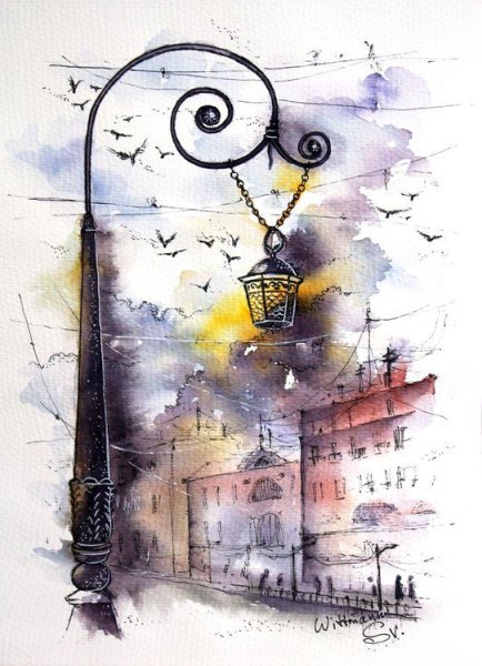 Фонарь акварелью для начинающих