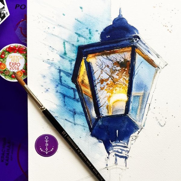 Фонарик акварелью