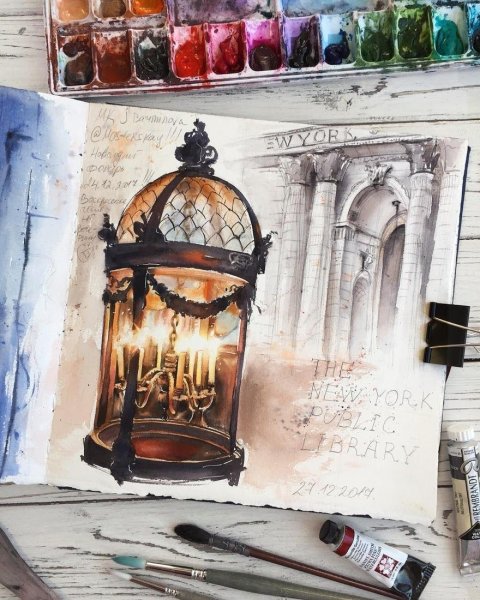 Фонарик акварелью