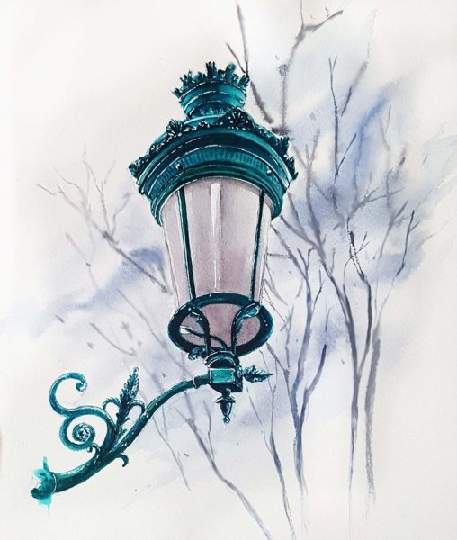 Фонарь акварелью
