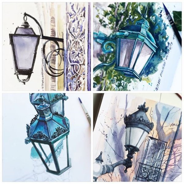 Фонарь акварелью