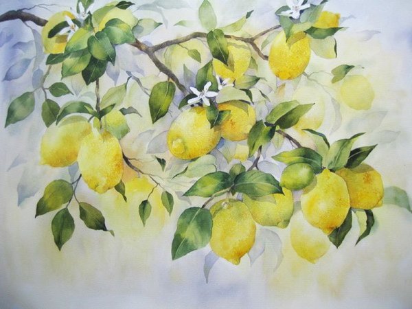 Лимон акварелью