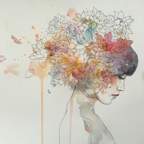 Пионы скетчинг акварель