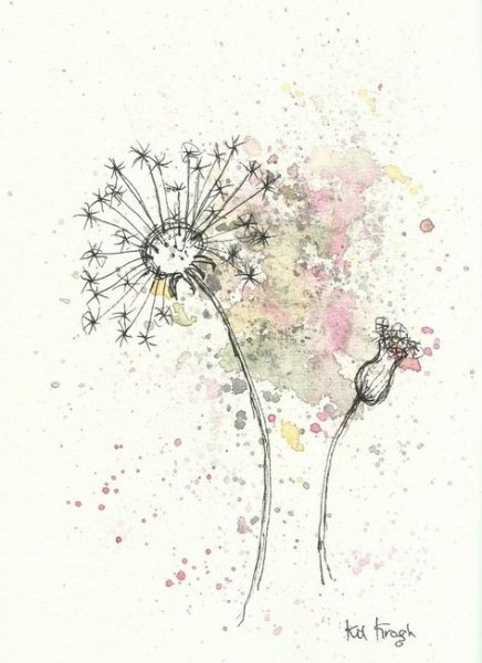 Одуванчик на акварельном фоне