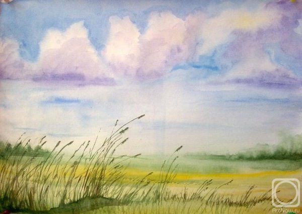 Летний пейзаж акварелью для детей