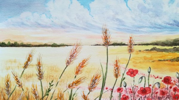 Степь акварель