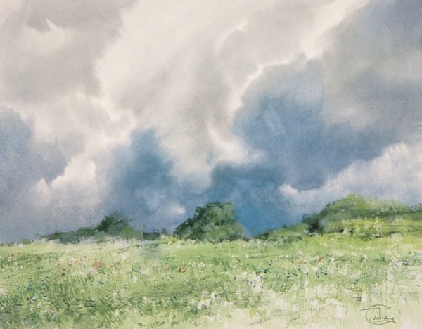 Этюд облаков акварелью