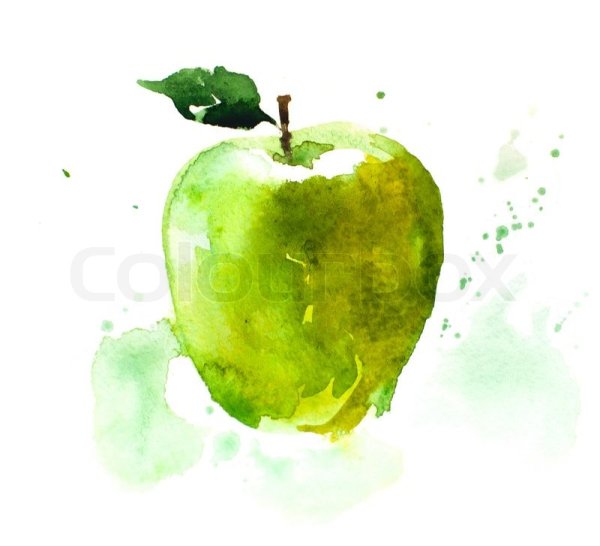 Акварельные яблоко зеленое и красное