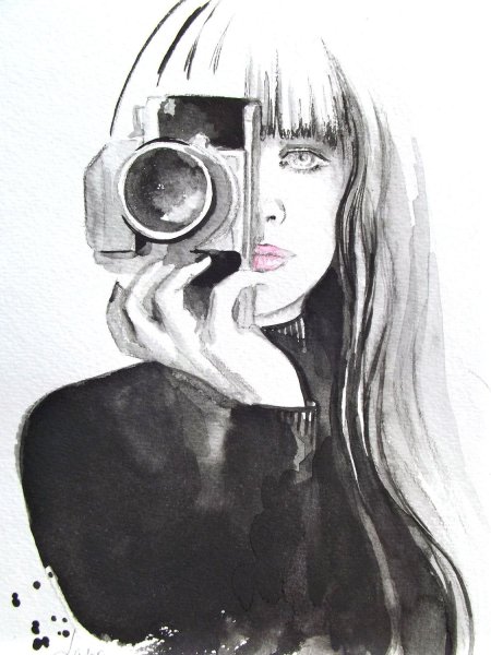 Нарисованная девушка с фотоаппаратом