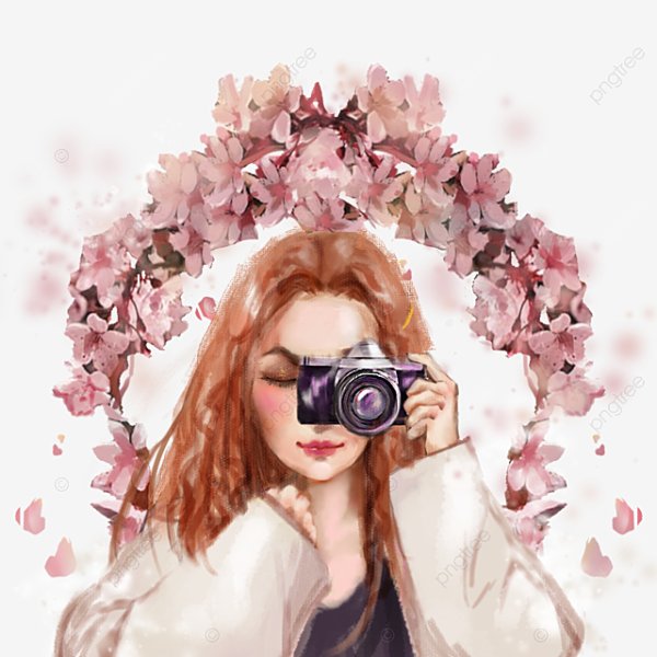 Девушка с фотоаппаратом акварель