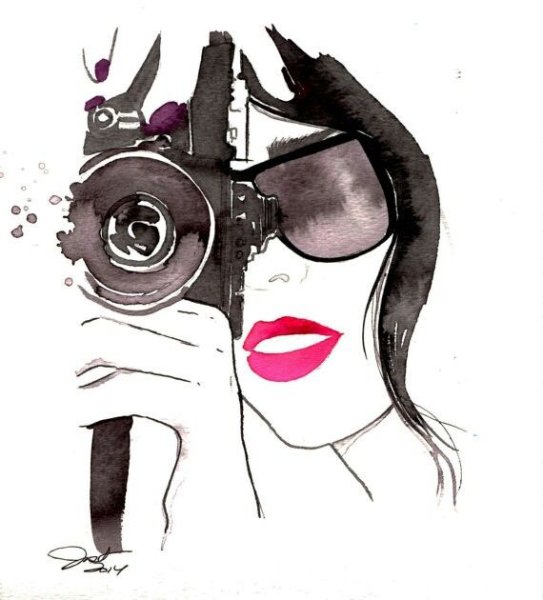 Девушка с фотоаппаратом акварель