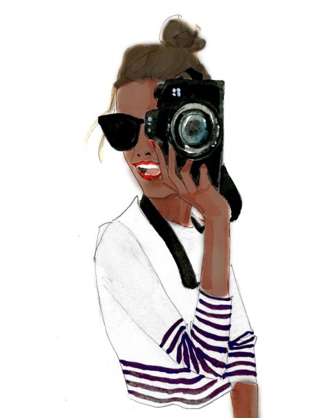 Нарисованная девушка с фотоаппаратом