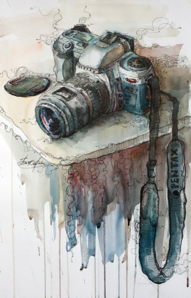 Фотоаппарат арт акварель