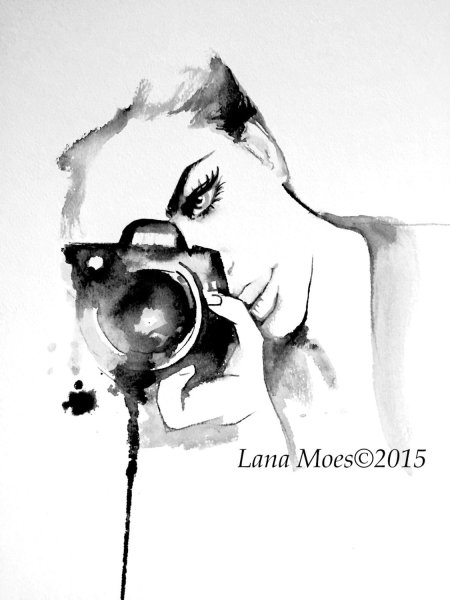 Девушка с фотоаппаратом акварель