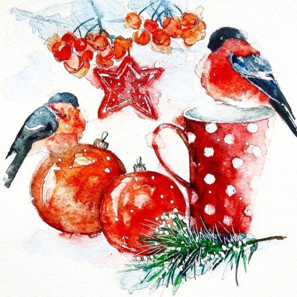 Акварельные рисунки новый год