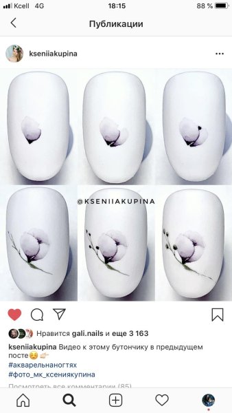 Хлопок акварелью на ногтях