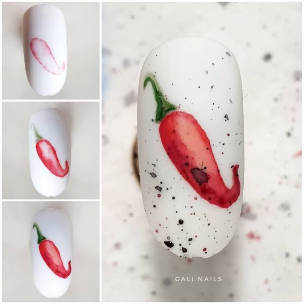 Фрукты акварелью на ногтях