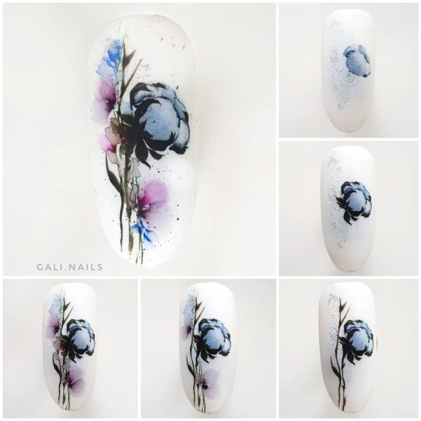 Роспись акварелью на ногтях пошагово