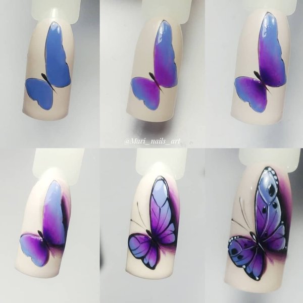Рисование бабочки на ногтях