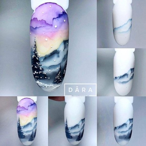 Акварель на ногтях пошагово