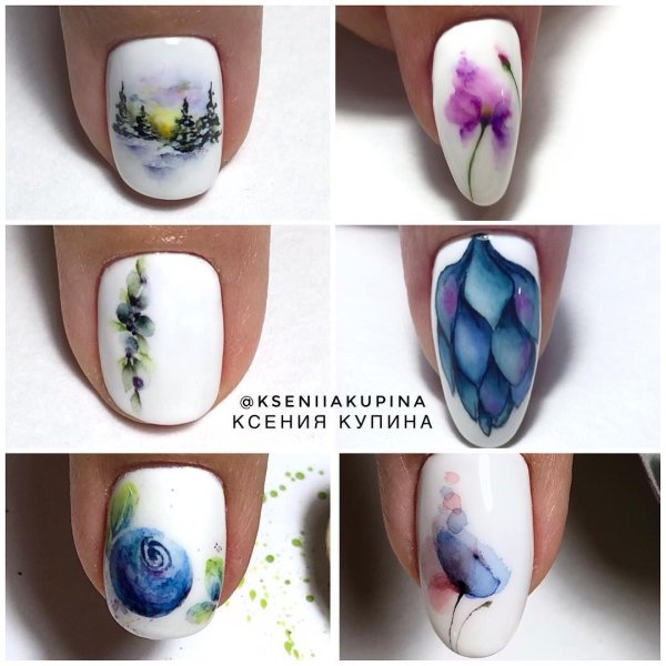 Акварельные рисунки на ногтях пошагово