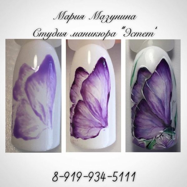 Рисунки акварелью на ногтях пошагово